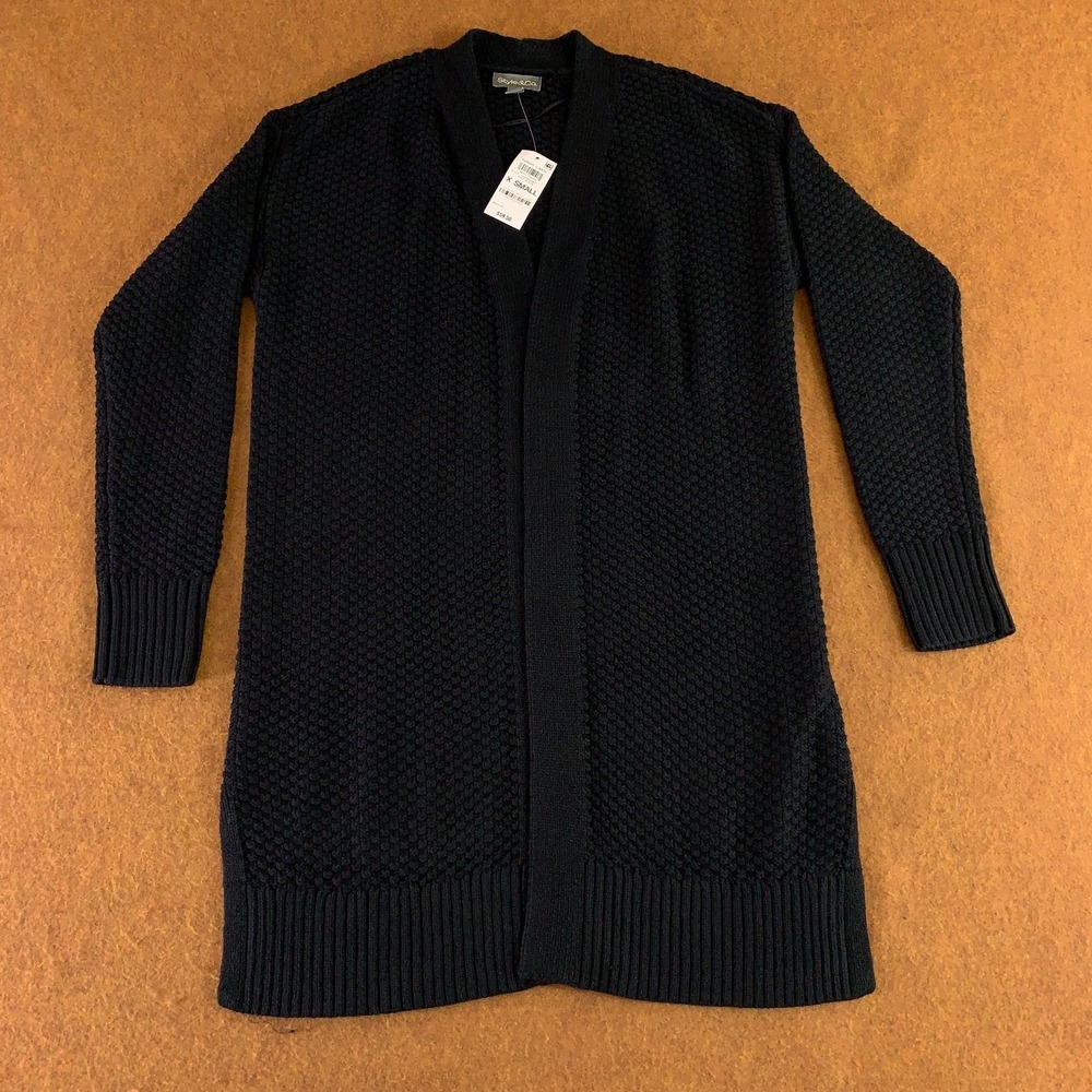 Style & Co Womens Size XS Dark Blue Open Front Stitch Cardigan Sweater NWT